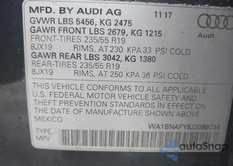 2018 Audi Q5 2.0T Premium/2.0T Tech Premium z USA, uszkodzony, nr VIN WA1BNAFY8J2088034